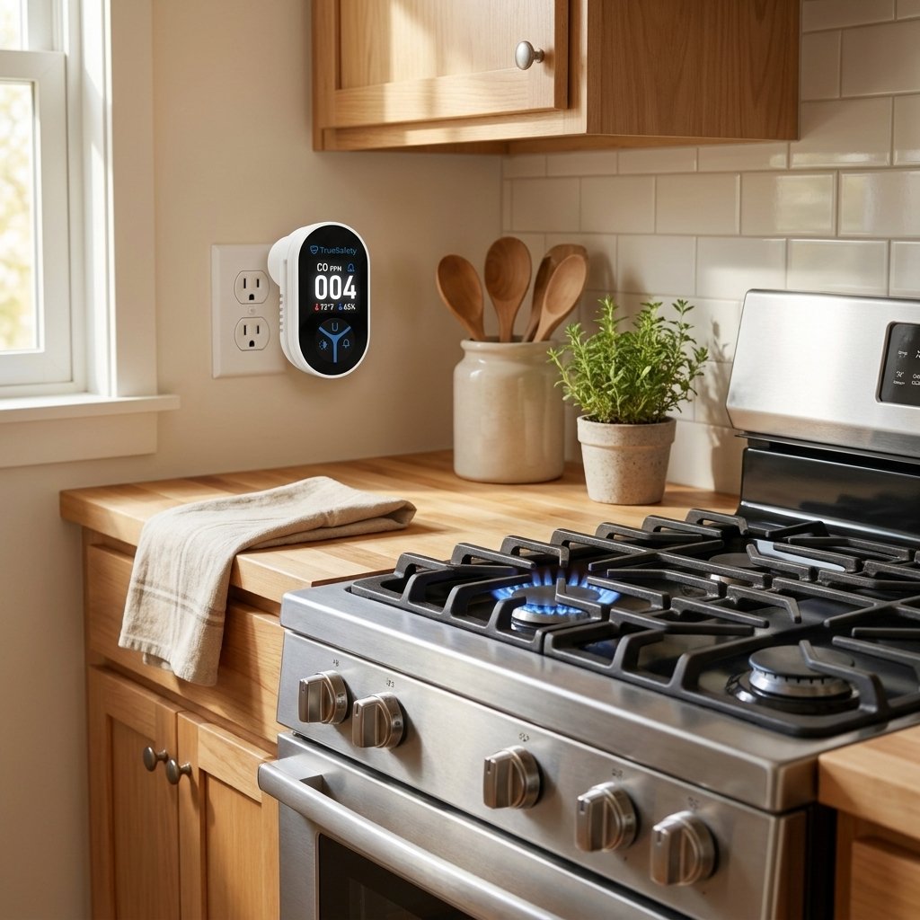 Kitchen with gas stove and TrueDetect plugged in
